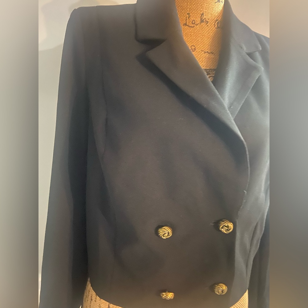 Aqua Black Blazer Sz XL with Gold Knot Button Accents - Picture 5 of 13